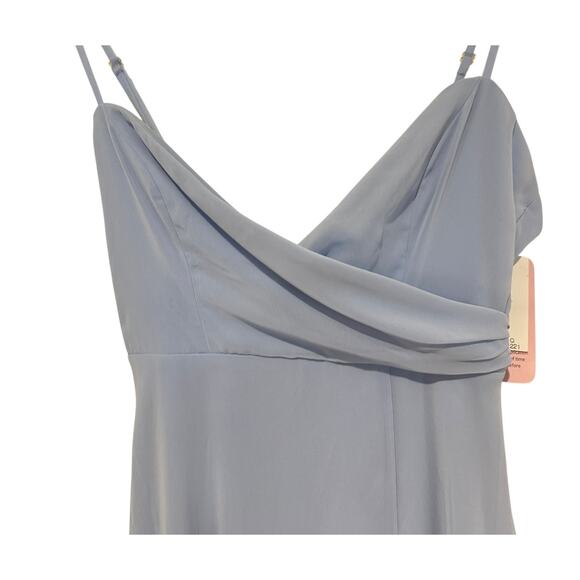 NWT! Lovely LB036 Sky Blue Chiffon Wrap Bodice Maxi Dress Front Slit Sz 2 - Picture 5 of 8